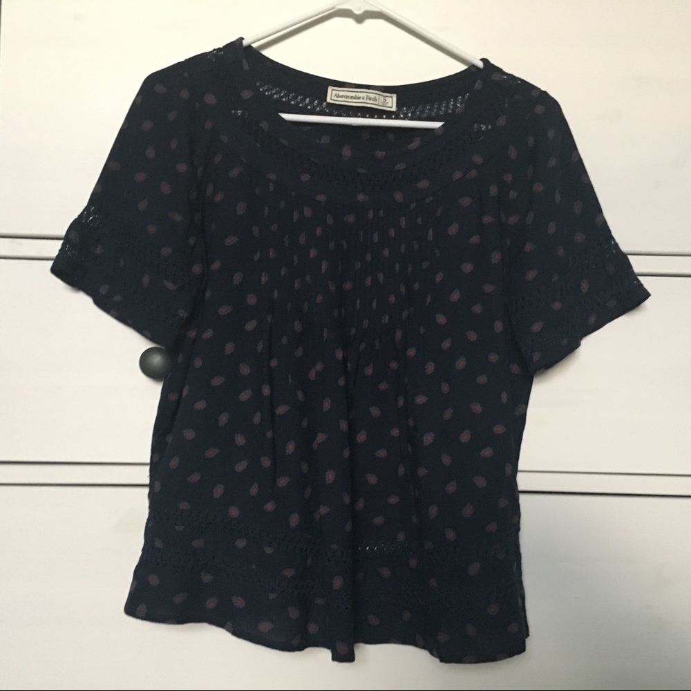 AF Patterned Navy Pleated Blouse